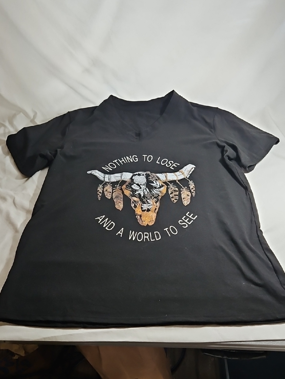 Fashion Nova Boutique Black Graphic Tee with Brown and White Skull Design
